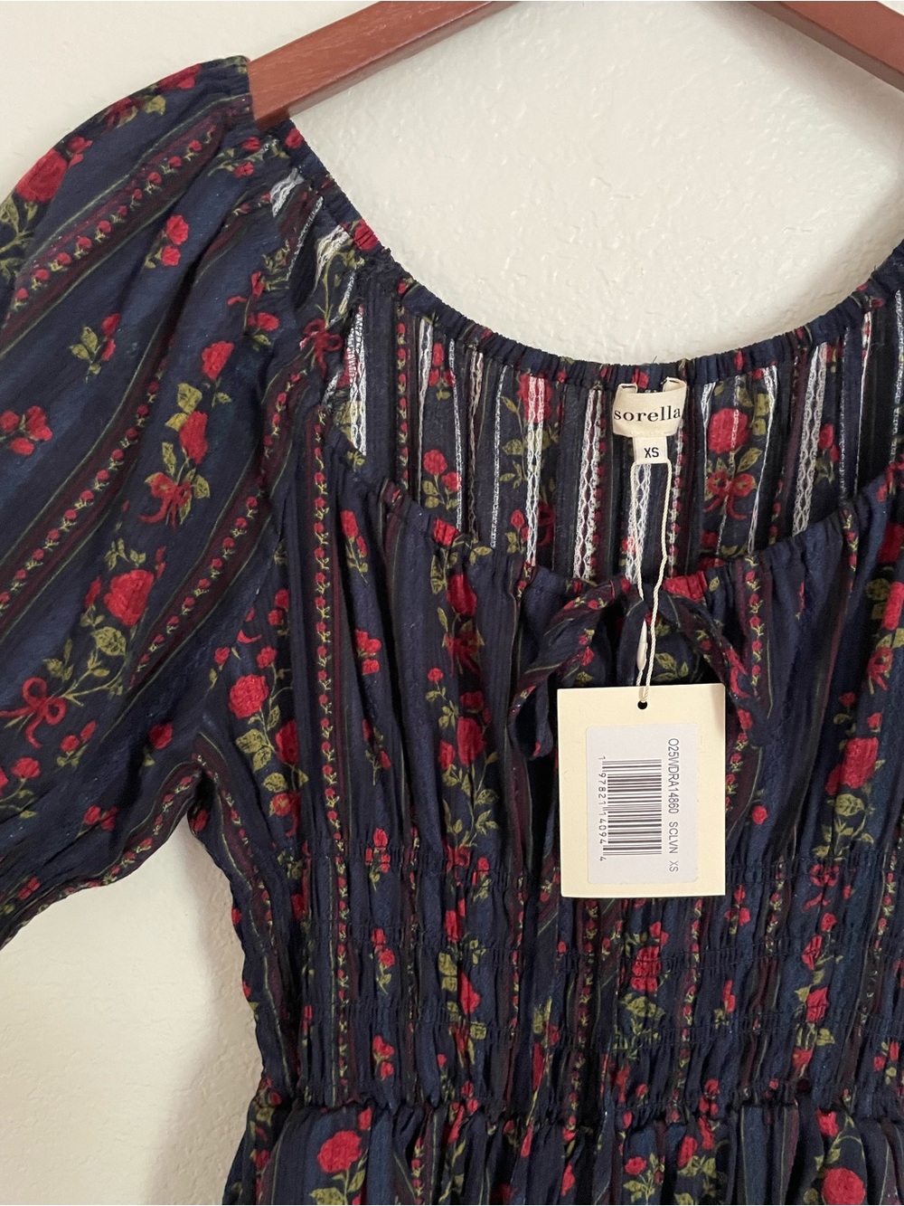 Few Moda Sorella Bohemian Floral smocked Midi Dress - Navy - Picture 4 of 4